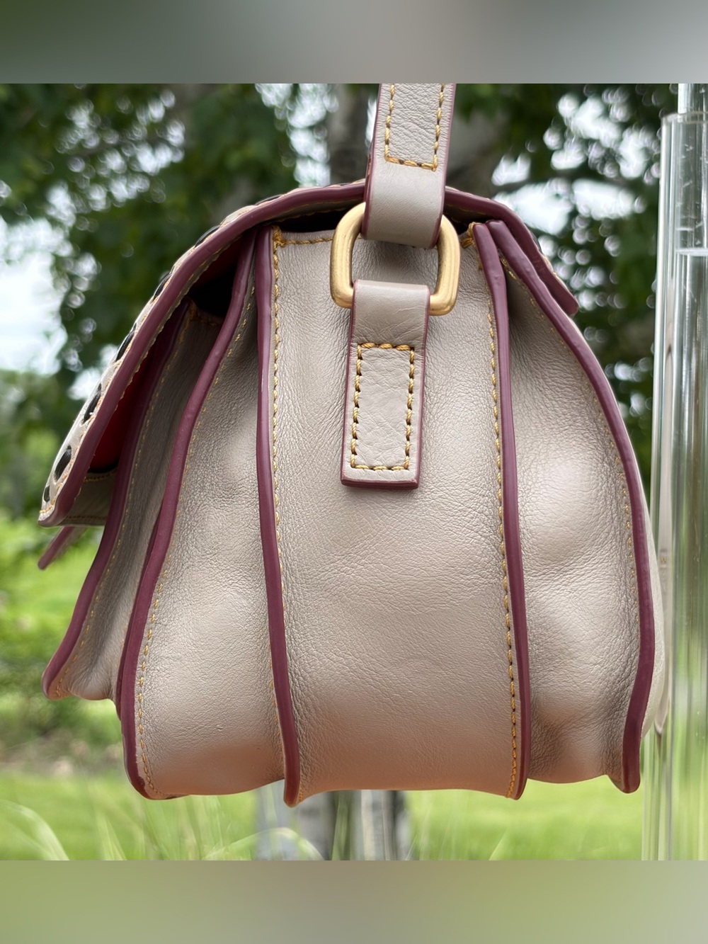 Dooney & Bourke Binocular Florentine Leather Bone Off-White Crossbody - Picture 13 of 17